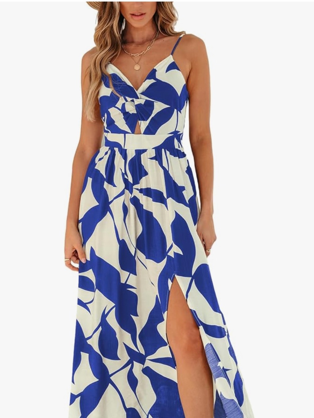 Cupshe Royal Blue and White Maxi Dress with Side Slit - Picture 3 of 13